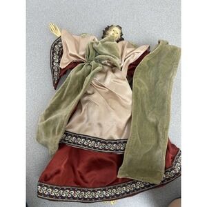 Vintage Christmas Angel Figurine, Wall Hung, Burgundy Gown, Ceramic Wings 17x12"